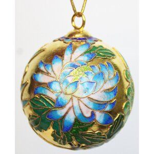 Gold Enameled Cloisonne Ball Ornament Water Lily Berries 2.5" Christmas Decor